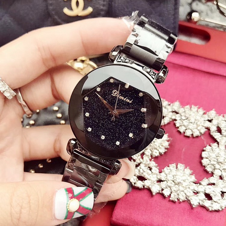 Dimini Purple Women&#039;s Shell Diamond Scale Stainless Steel Strap Starry Sky Diamond Watch