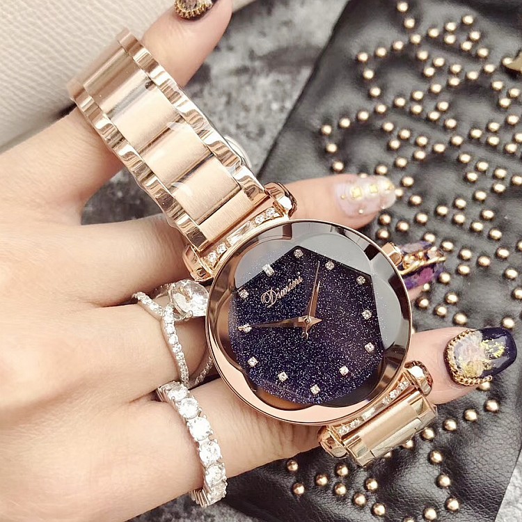 Dimini Purple Women&#039;s Shell Diamond Scale Stainless Steel Strap Starry Sky Diamond Watch
