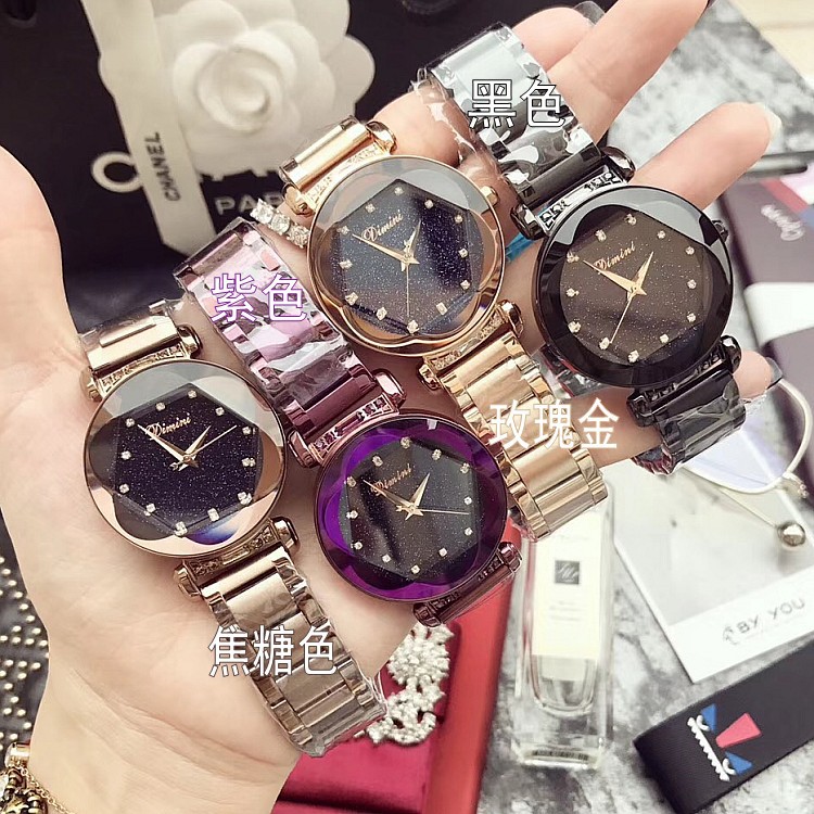 Dimini Purple Women&#039;s Shell Diamond Scale Stainless Steel Strap Starry Sky Diamond Watch