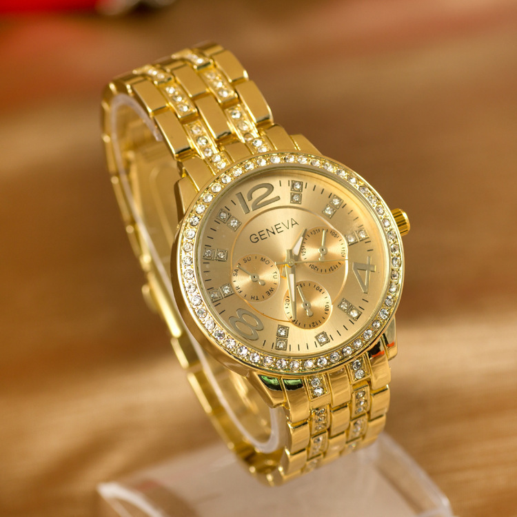 EBay AliExpress Taobao Big Sale Geneva a Watch Women&#039;s Diamond Three-Eye Steel Belt Quartz Watch