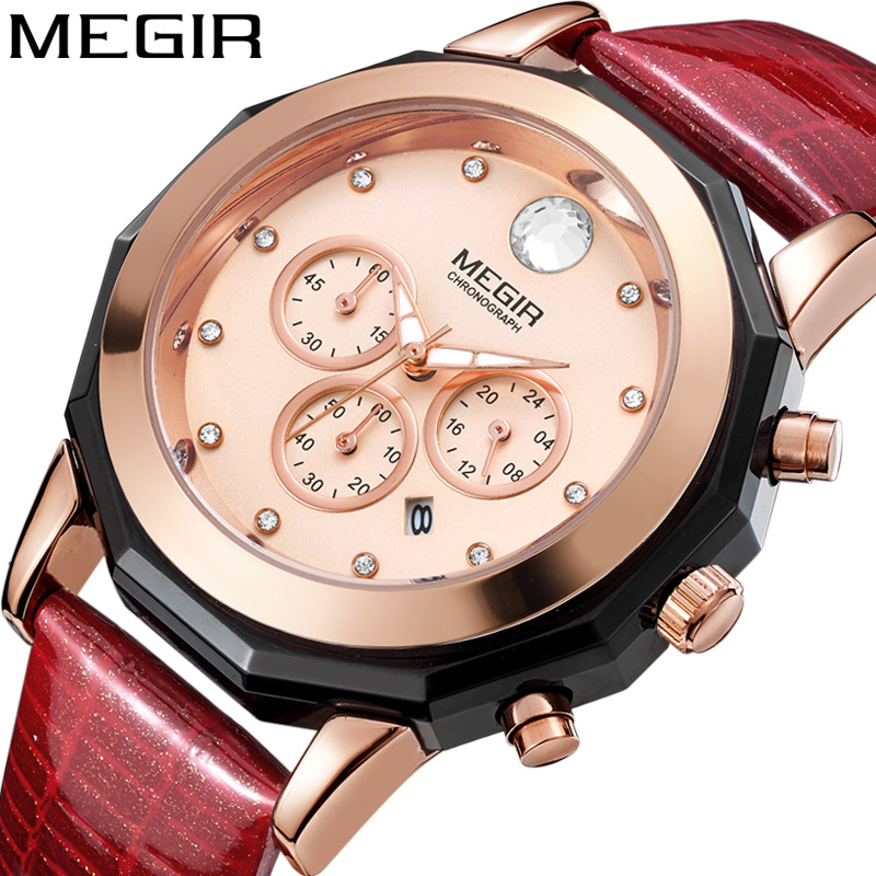 Megir Megir Watch Stylish and Versatile Waterproof Diamond Calendar Large Dial Women&#039;s Wrist Watch 2042l