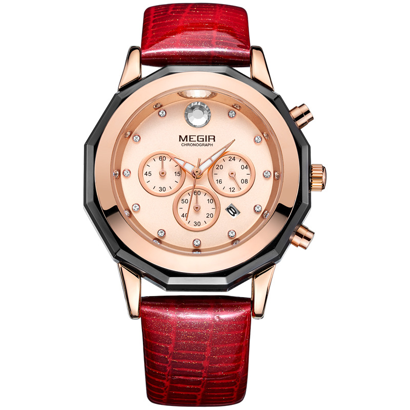 Megir Megir Watch Stylish and Versatile Waterproof Diamond Calendar Large Dial Women&#039;s Wrist Watch 2042l