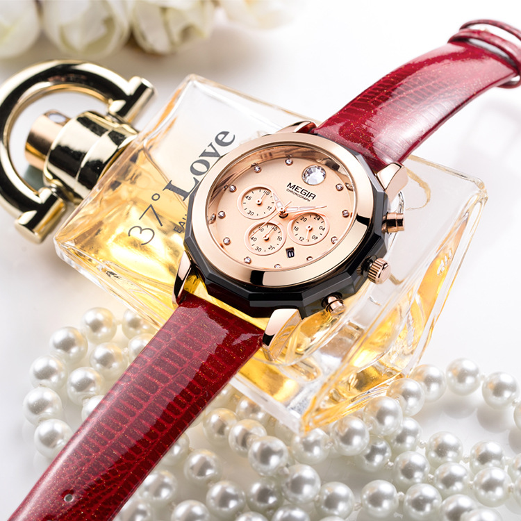 Megir Megir Watch Stylish and Versatile Waterproof Diamond Calendar Large Dial Women&#039;s Wrist Watch 2042l