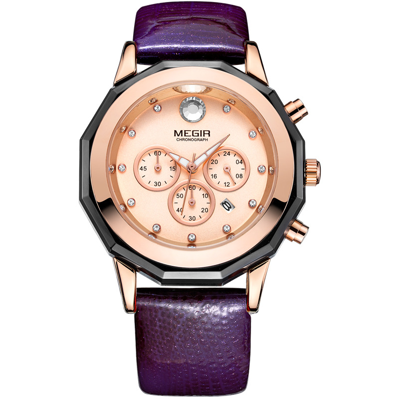 Megir Megir Watch Stylish and Versatile Waterproof Diamond Calendar Large Dial Women&#039;s Wrist Watch 2042l