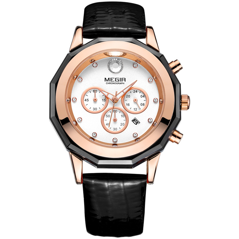 Megir Megir Watch Stylish and Versatile Waterproof Diamond Calendar Large Dial Women&#039;s Wrist Watch 2042l