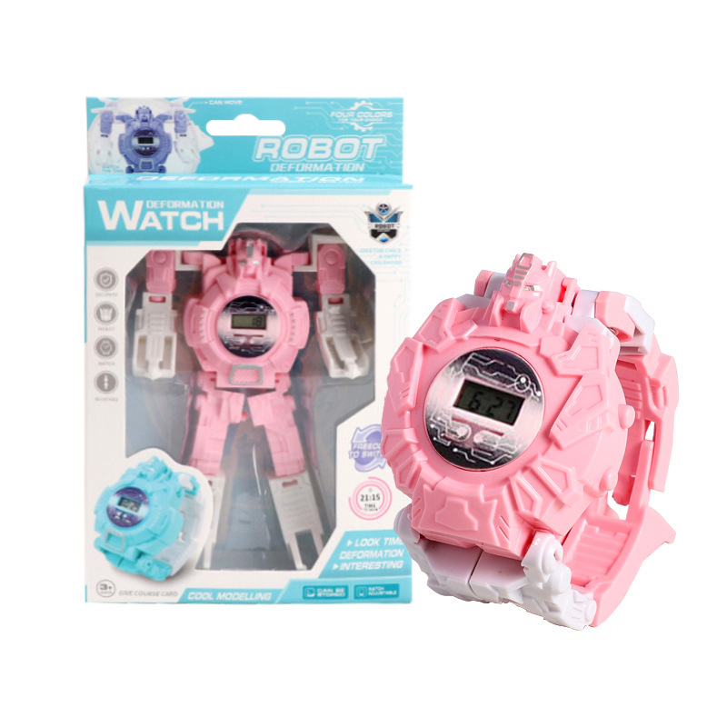 Children&#039;s Creative Electronic Deformation Watch Cartoon Retractable Diamond Robot Toy Student Gift Student Gift