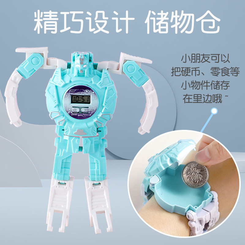 Children&#039;s Creative Electronic Deformation Watch Cartoon Retractable Diamond Robot Toy Student Gift Student Gift