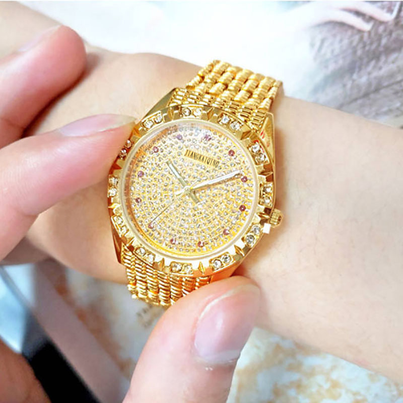 Gypsophila Watch Men&#039;s Gold Luxury Diamond Fashion Stainless Steel Watch Gift Diamond Watch