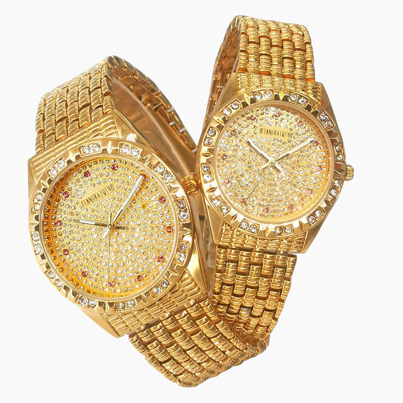 Gypsophila Watch Men&#039;s Gold Luxury Diamond Fashion Stainless Steel Watch Gift Diamond Watch