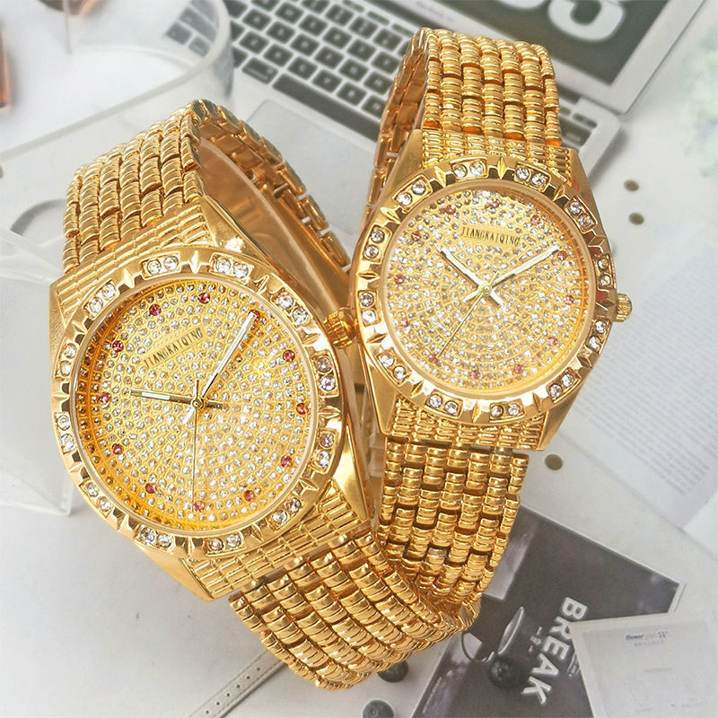 Gypsophila Watch Men&#039;s Gold Luxury Diamond Fashion Stainless Steel Watch Gift Diamond Watch