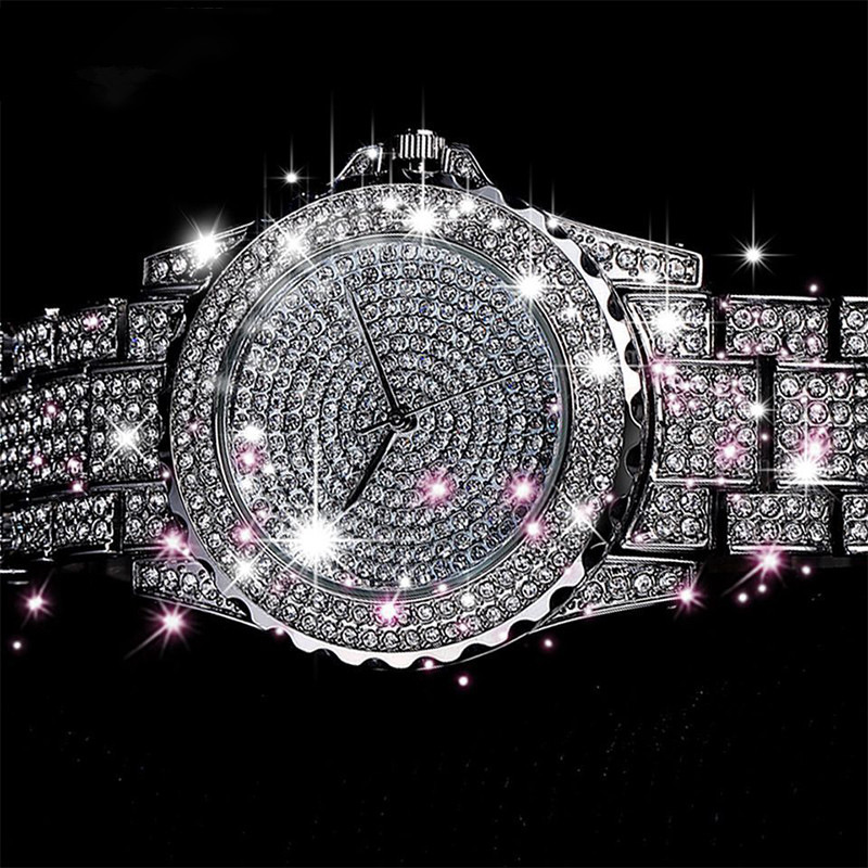 Foreign Trade Starry Diamond Steel Strap Women&#039;s Watch Fashion Watch Rose Gold Diamond Watch