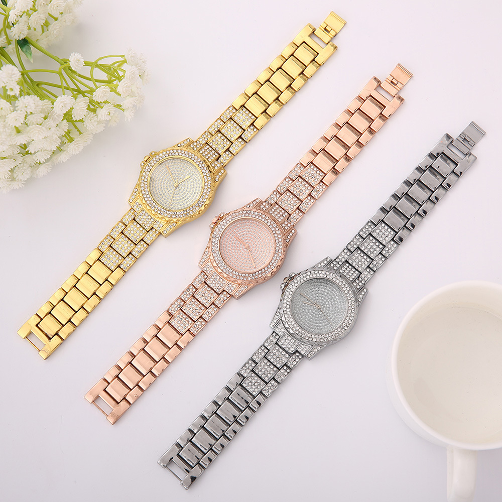 Foreign Trade Starry Diamond Steel Strap Women&#039;s Watch Fashion Watch Rose Gold Diamond Watch