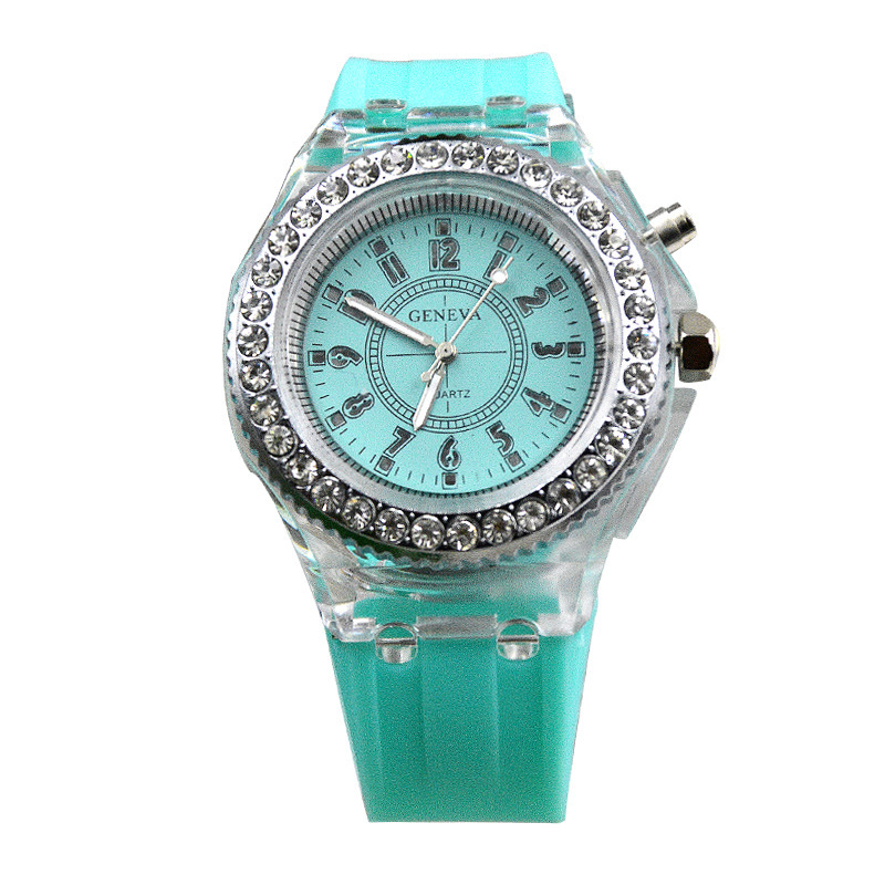 Luminous Glow Silicone Watch Wholesale Women&#039;s Fashion Watch Student Watch Led Diamond Glow Watch