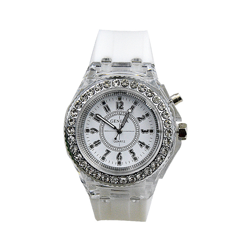 Cross-Border Supply Luminous Watch Women &#039;S Diamond Candy Color Silicone Watch Glow Watch