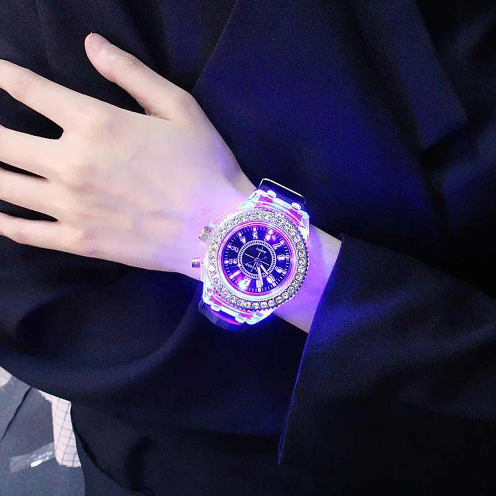 Watch Set Luminous Colorful Watch Diamond Luminous Silicone Glow Watch