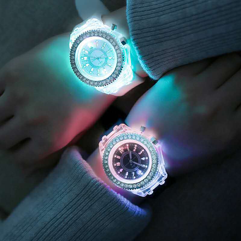 Luminous Led Silicone Watch Wholesale Korean Style Women &#039;S Watch Diamond Fashion Student Glow Watch