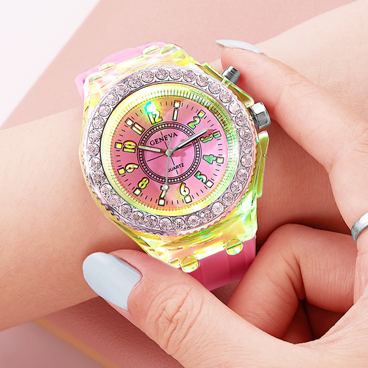 Luminous Led Silicone Watch Wholesale Korean Style Women &#039;S Watch Diamond Fashion Student Glow Watch