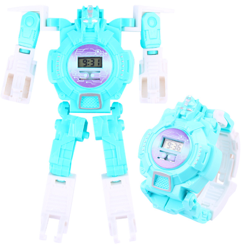 Children Watch  Children&#039;s Watch Diamond Robot Toy Transformation Steel Man Luminous Push Toy Wholesale Prizes