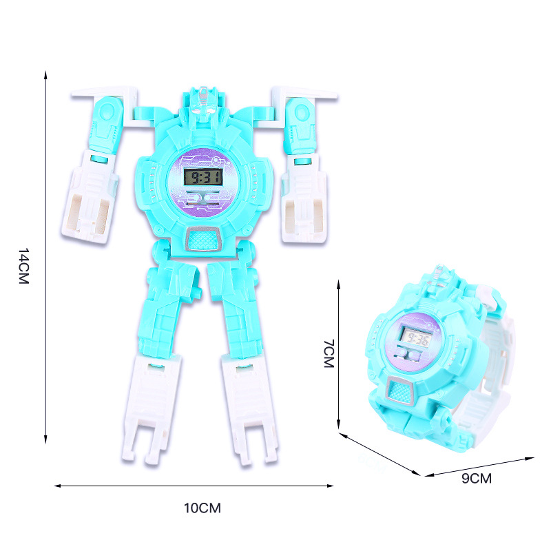 Children Watch  Children&#039;s Watch Diamond Robot Toy Transformation Steel Man Luminous Push Toy Wholesale Prizes
