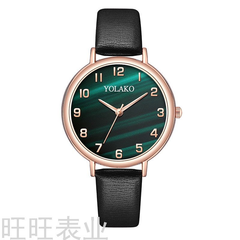 Foreign Trade Hot Digital Women&#039;s Watch Artistic Fashion Leather Watch Female Malachite Texture Dial Small Green Watch
