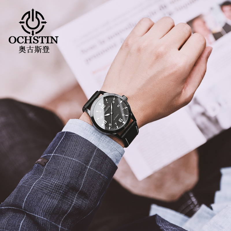 Authentic Fashion Automatic Mechanical Watch Men&#039;s Leisure Mechanical Watch Calendar Stainless Steel Leather Watch Wholesale Factory