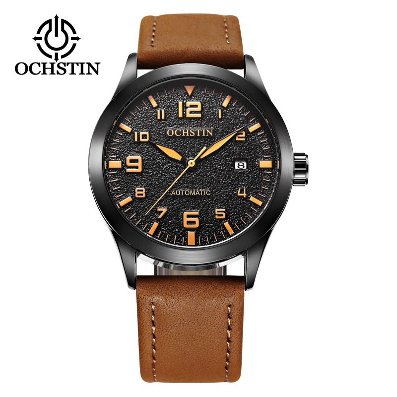 Authentic Fashion Automatic Mechanical Watch Men&#039;s Leisure Mechanical Watch Calendar Stainless Steel Leather Watch Wholesale Factory