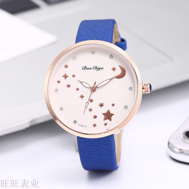 Wish new star and moon design lady casual fashion watch simple diamond scale leather watch lady