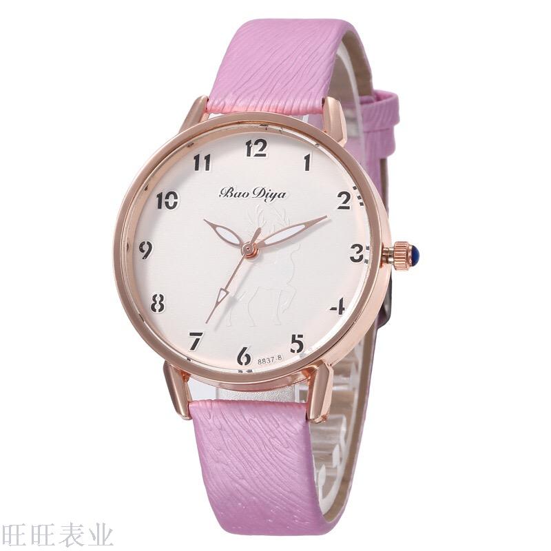 Cross-border new simple elk pattern lady style wrist watch casual leather watch lady spot