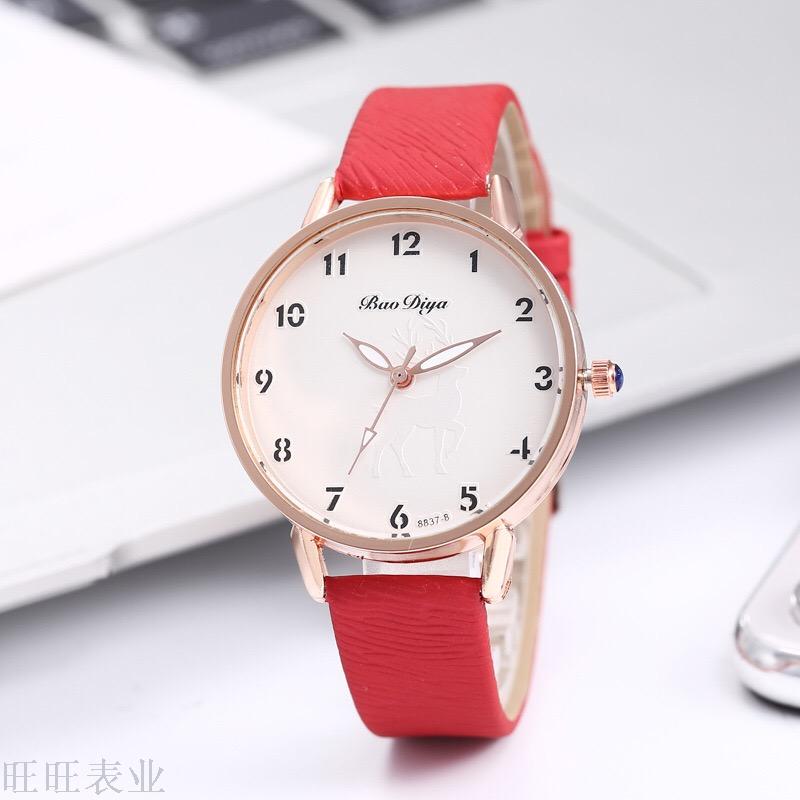 Cross-border new simple elk pattern lady style wrist watch casual leather watch lady spot