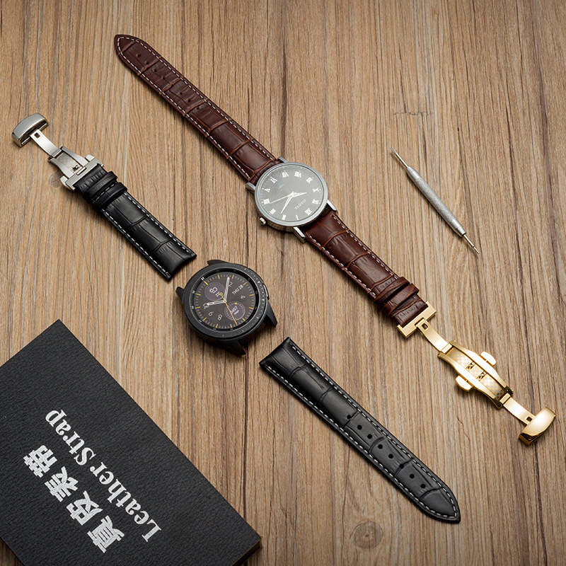 Hot Spot First Layer Cow Leather Watch Strap Butterfly Buckle Watch Accessories Gift Box Genuine Leather Watch Band Factory Wholesale