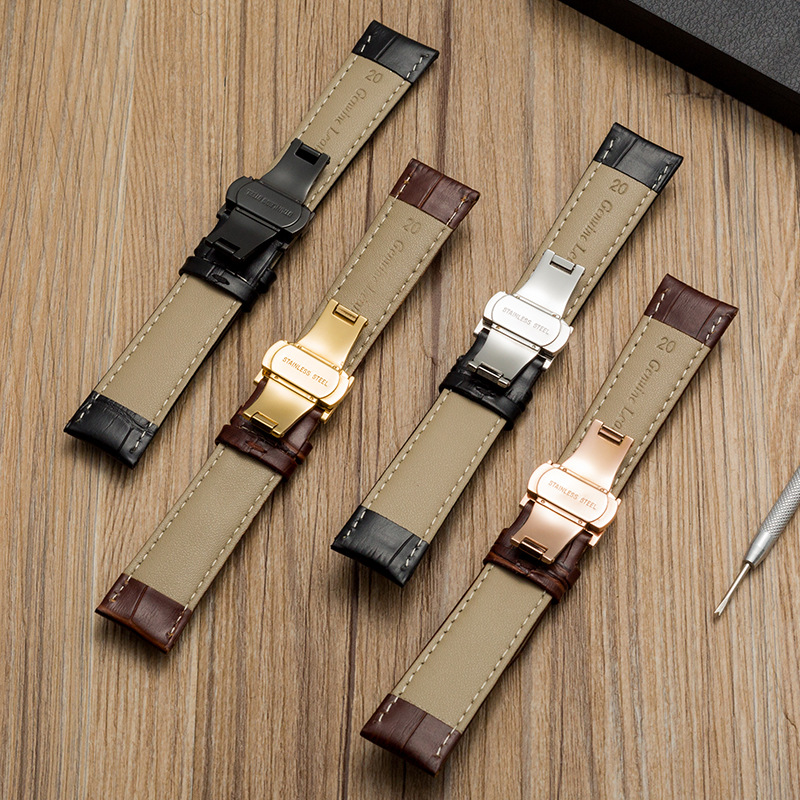 Hot Spot First Layer Cow Leather Watch Strap Butterfly Buckle Watch Accessories Gift Box Genuine Leather Watch Band Factory Wholesale