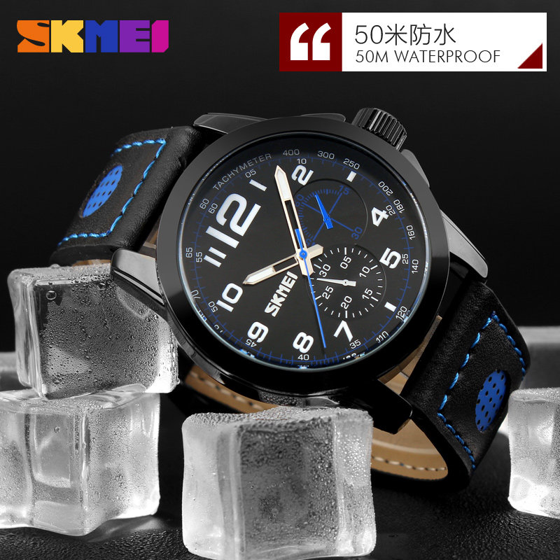 Fashionable leather watch casual large dial sports quartz men watch personality cool