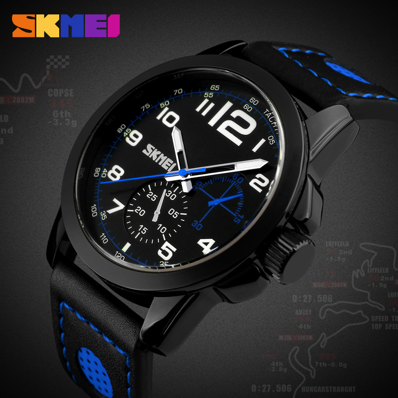 Fashionable leather watch casual large dial sports quartz men watch personality cool