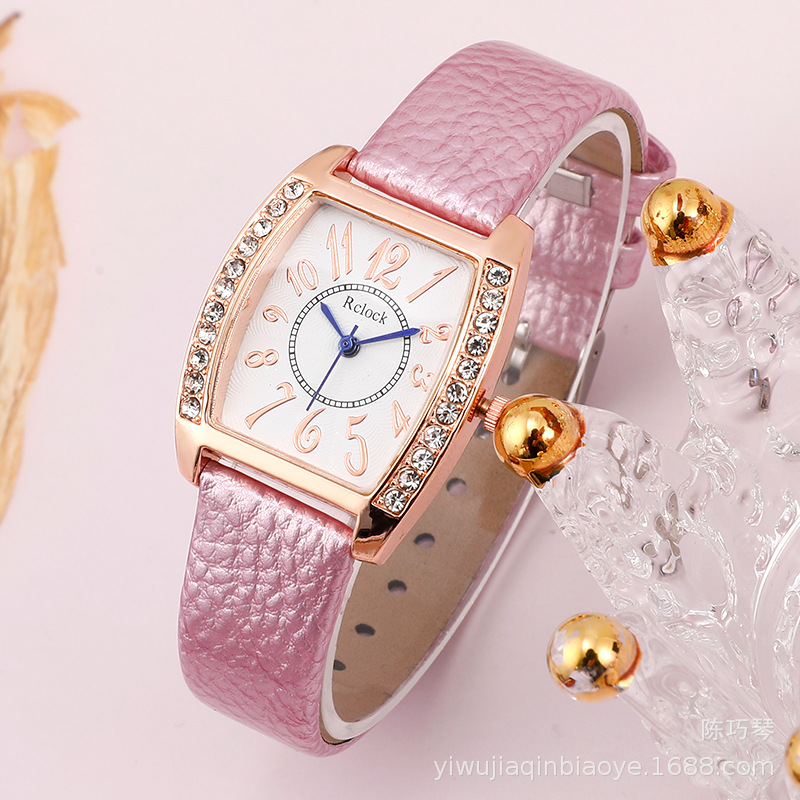 New Women&#039;s Bucket-Shaped Diamond Watch Leather Watch Strap Student&#039;s Watch Trend Personalized, Stylish and Simple Digital Watch