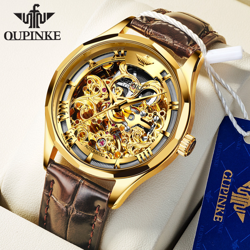 European Pringles Brand Watch Manufacturer Automatic Mechanical Watch Hollow Real Leather Business Men&#039;s Watch Waterproof Watch