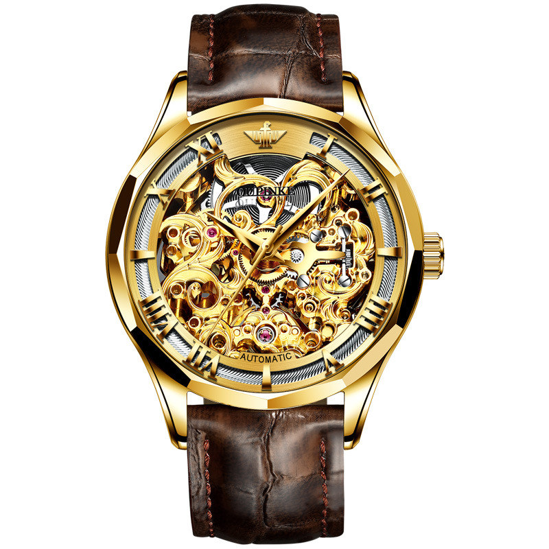 European Pringles Brand Watch Manufacturer Automatic Mechanical Watch Hollow Real Leather Business Men&#039;s Watch Waterproof Watch