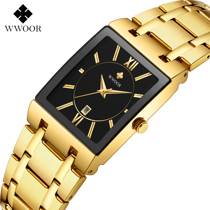 Wwoor8858 Automatic Non-Mechanical Square Men&#039;s Steel Belt Quartz Watch Waterproof Watch One Product Dropshipping