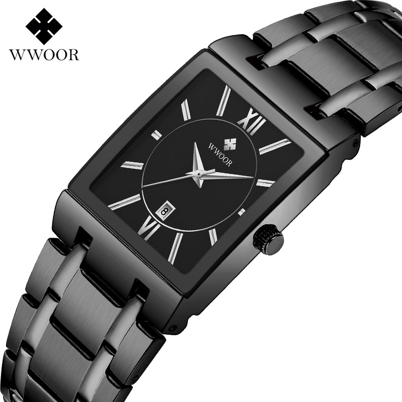 Wwoor8858 Automatic Non-Mechanical Square Men&#039;s Steel Belt Quartz Watch Waterproof Watch One Product Dropshipping