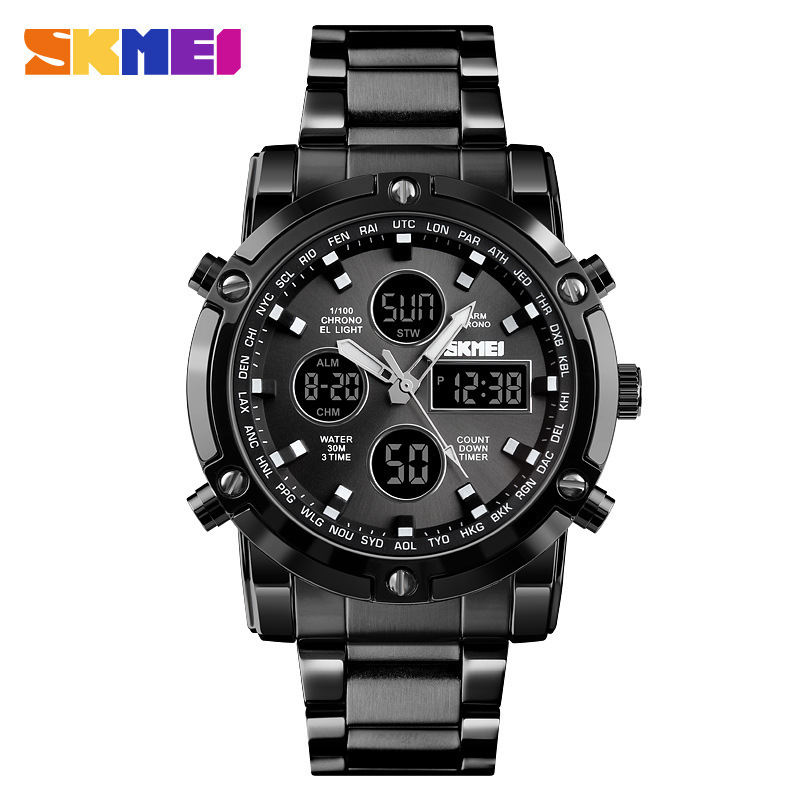 Factory Direct Sales Dual Display Electronic Watch Multi-Function Steel Timepiece Men&#039;s Waterproof Watch with Large Dial Three-Time