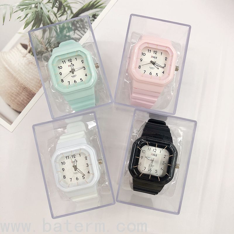 Korean Style Macaron Square Simple Digital Waterproof Watch Trendy Male and Female Students Hand Mounting Exam  Watch