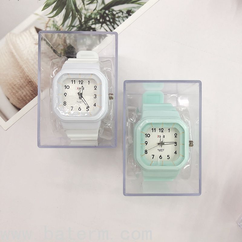 Korean Style Macaron Square Simple Digital Waterproof Watch Trendy Male and Female Students Hand Mounting Exam  Watch