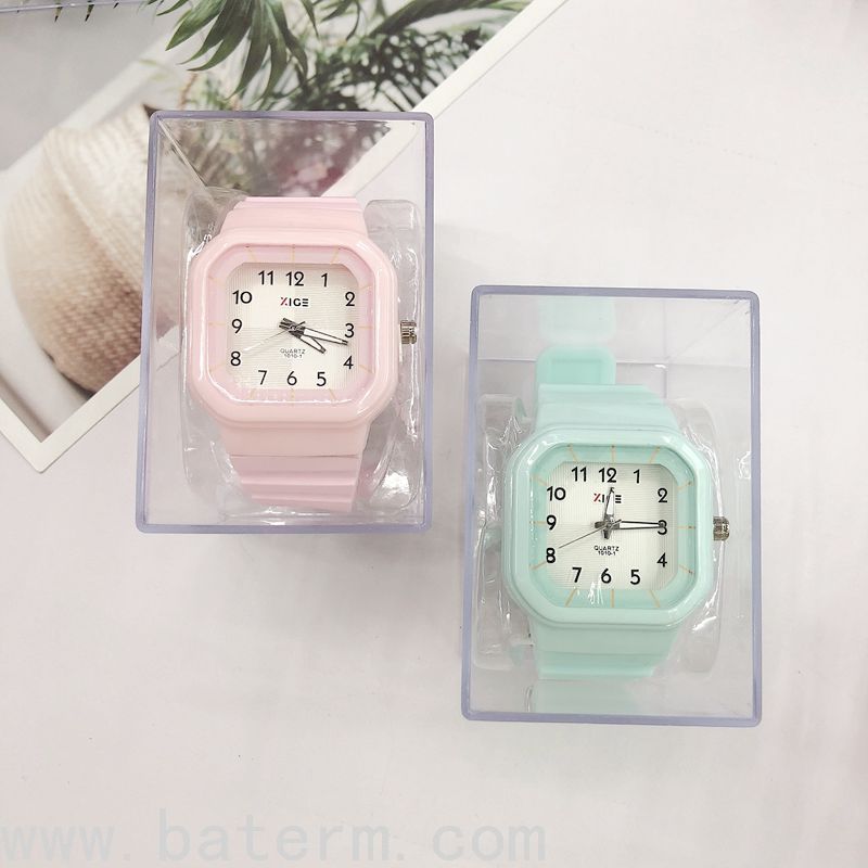 Korean Style Macaron Square Simple Digital Waterproof Watch Trendy Male and Female Students Hand Mounting Exam  Watch