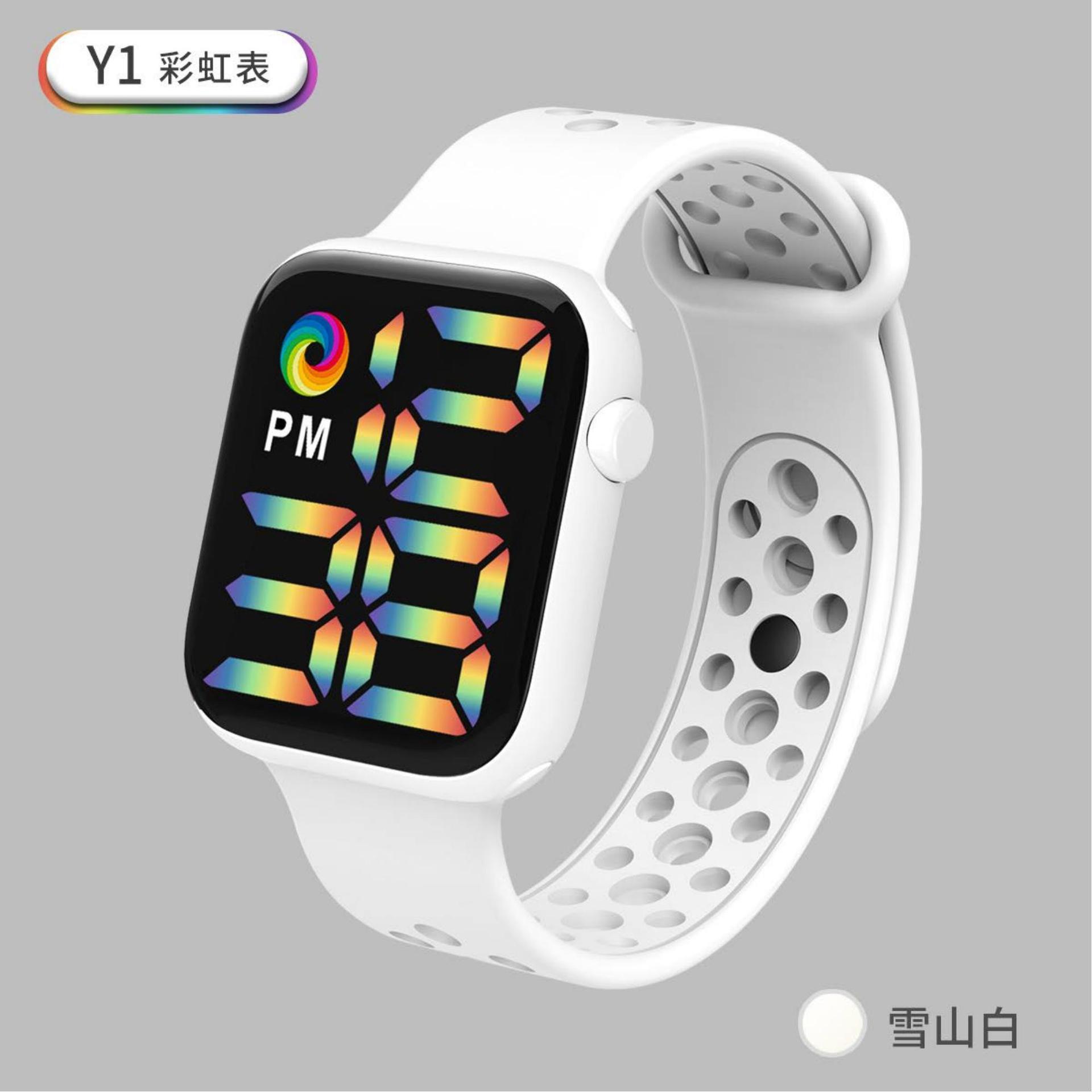 Cross-Border New Arrival Y1 Rainbow Watch Electronic Watch Led Square Watch Large Screen Display Outdoor Sports Swimming Waterproof Watch