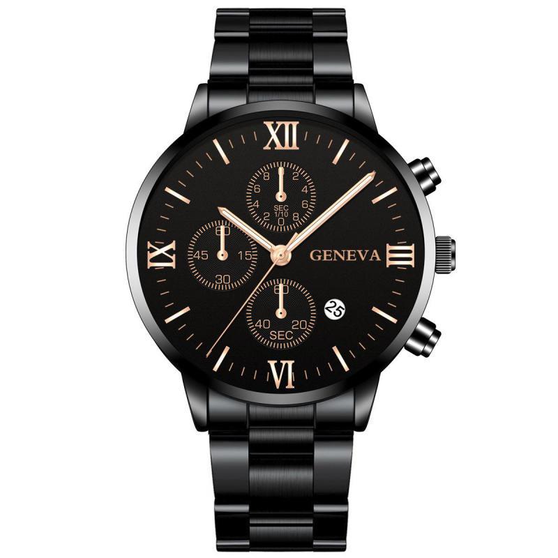 Wish Cross-Border Hot Men&#039;s Quartz Watch Three-Eye Creative with Calendar Geneva Steel Band Alloy Watch