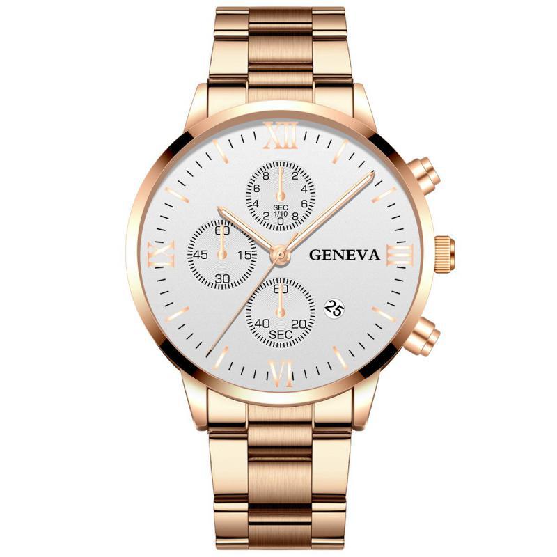 Wish Cross-Border Hot Men&#039;s Quartz Watch Three-Eye Creative with Calendar Geneva Steel Band Alloy Watch