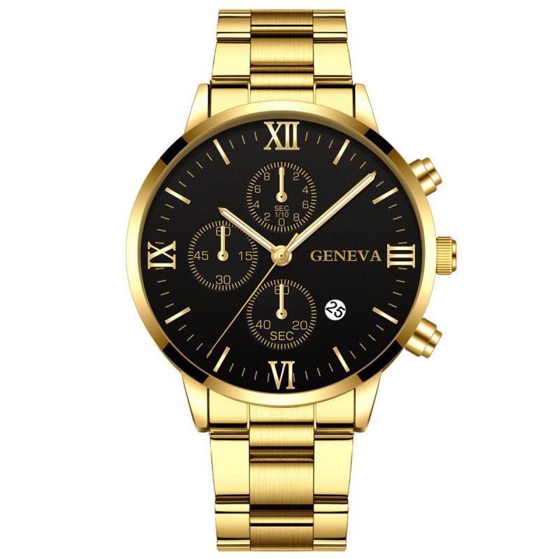 Wish Cross-Border Hot Men&#039;s Quartz Watch Three-Eye Creative with Calendar Geneva Steel Band Alloy Watch