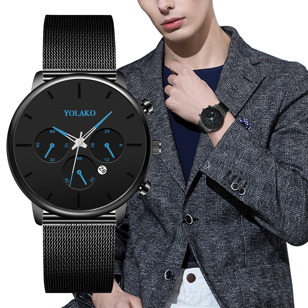 Yolako Brand Men&#039;s Business Alloy Mesh Calendar Quartz Watch Casual Men Alloy Watch