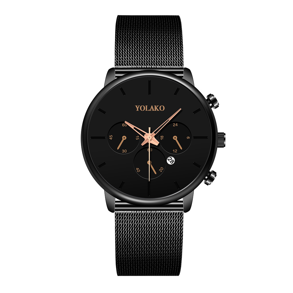 Yolako Brand Men&#039;s Business Alloy Mesh Calendar Quartz Watch Casual Men Alloy Watch