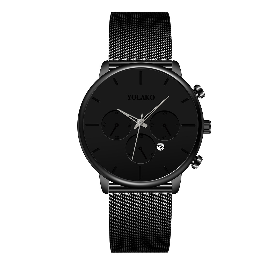 Yolako Brand Men&#039;s Business Alloy Mesh Calendar Quartz Watch Casual Men Alloy Watch
