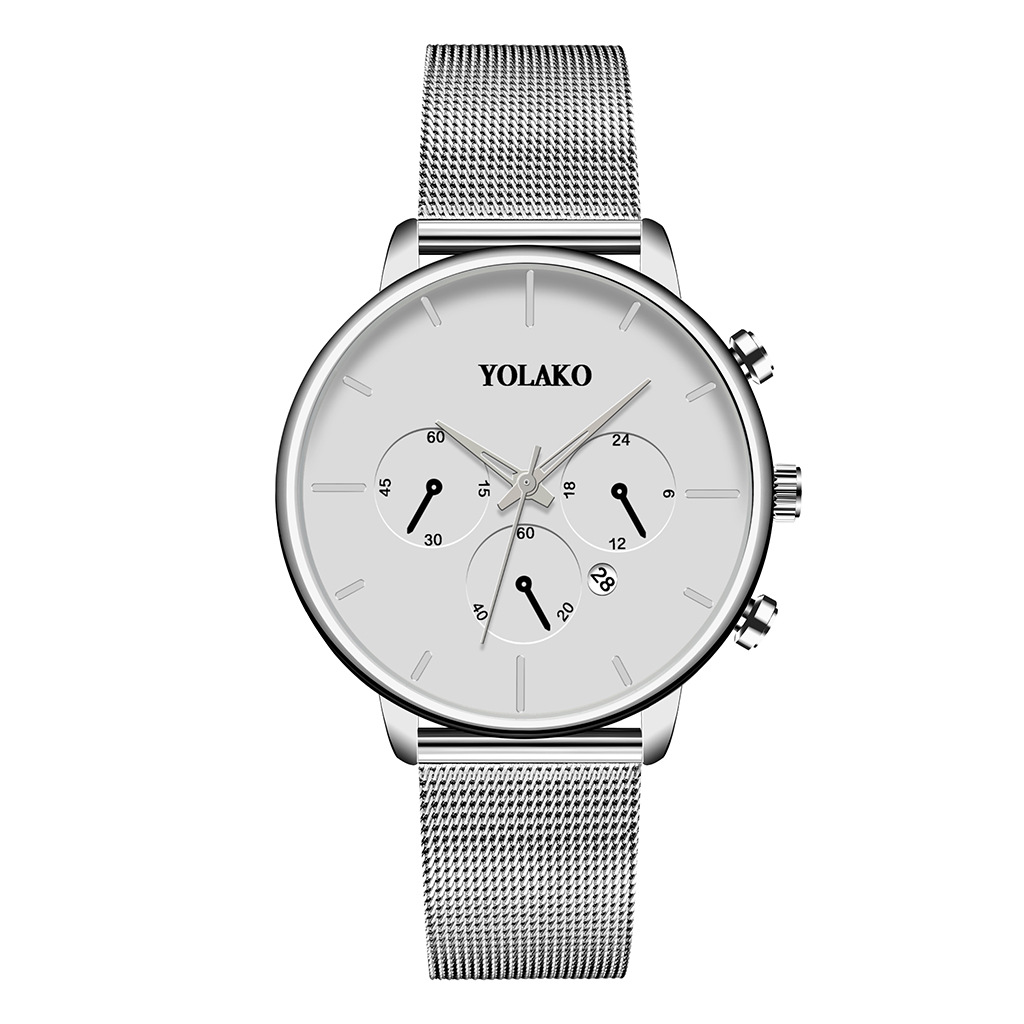 Yolako Brand Men&#039;s Business Alloy Mesh Calendar Quartz Watch Casual Men Alloy Watch